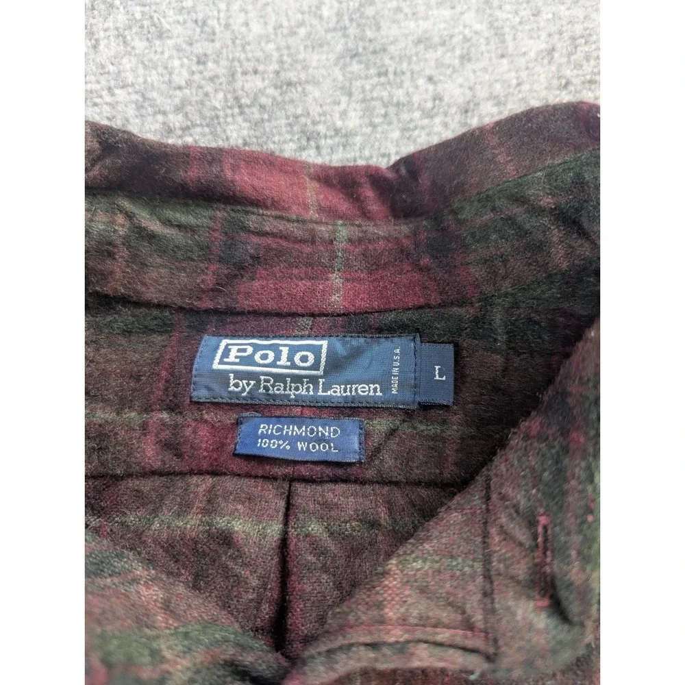 Vintage Polo Ralph Lauren Shirt Mens L  Plaid Patch Elbow Made In USA 100% Wool